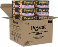 Reveal Tuna Fillet with Adult Grain-Free Shrimp in Broth Wet Cat Food, 2.47-oz can, case of 12