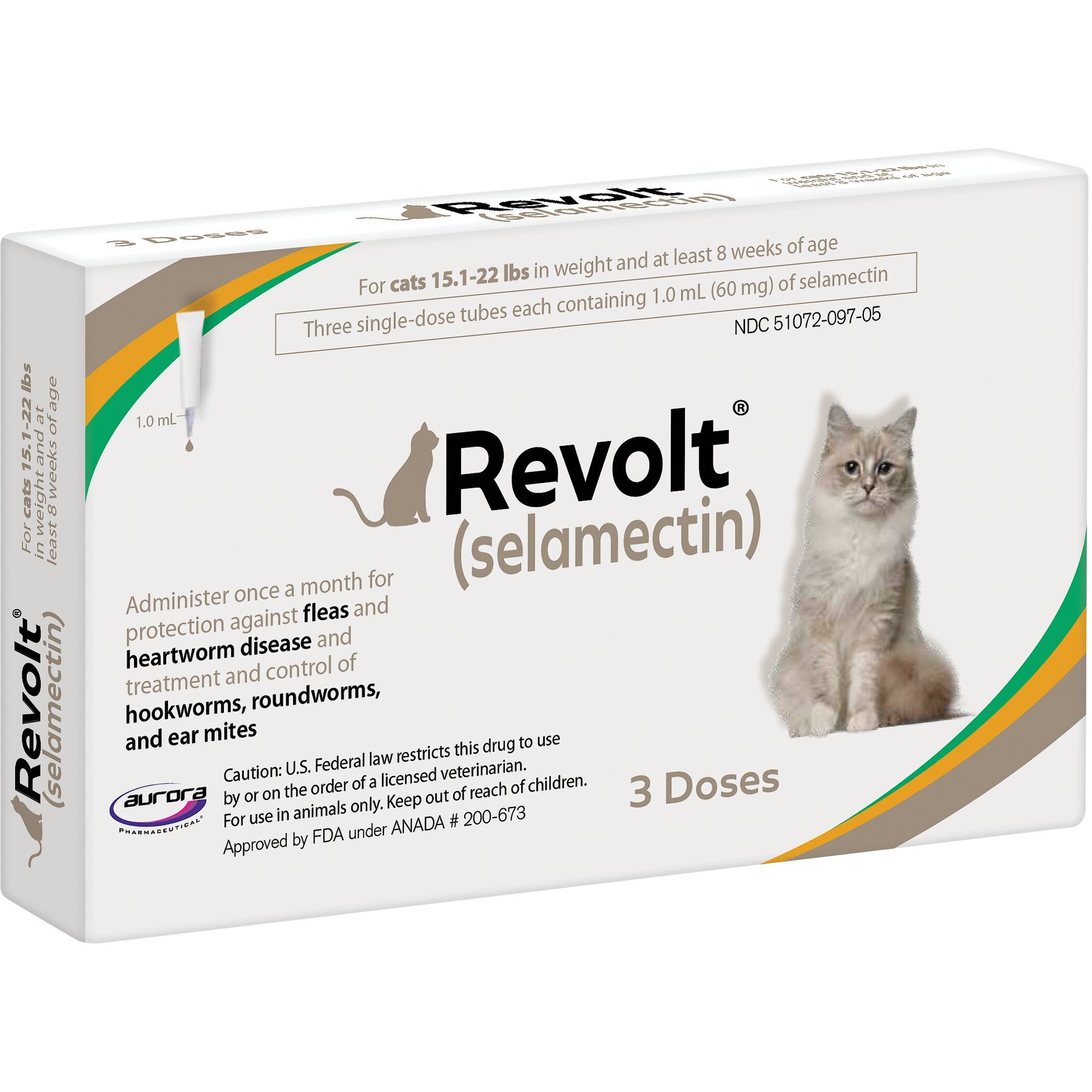 Revolt Topical Solution for Cats, 15.1-22 lbs, (Taupe Box), 3 Doses (3-mos. supply)