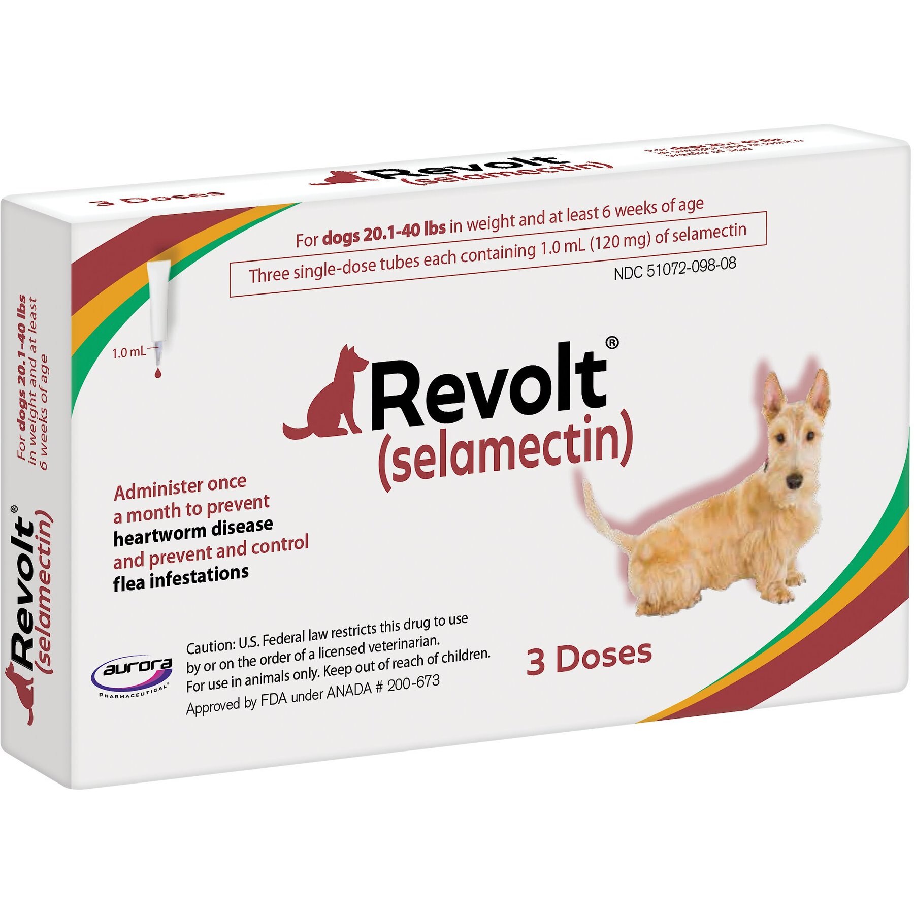Revolt Topical Solution for Dogs, 20.1-40 lbs, (Maroon Box), 3 Doses (3-mos. supply)