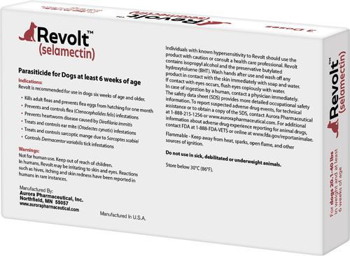 Show full view: Revolt Topical Solution for Dogs, 20.1-40 lbs, (Maroon Box), 6 Doses (6-mos. supply) slide 2 of 3
