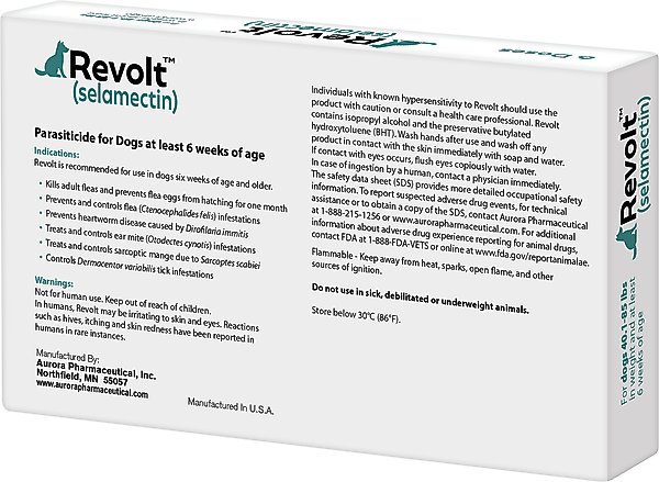 Show full view: Revolt Topical Solution for Dogs, 40.1-85 lbs, (Teal Box), 6 Doses (6-mos. supply) slide 2 of 8