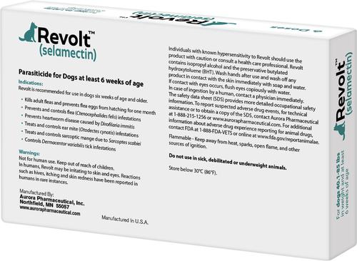 Show full view: Revolt Topical Solution for Dogs, 40.1-85 lbs, (Teal Box), 6 Doses (6-mos. supply) slide 2 of 4