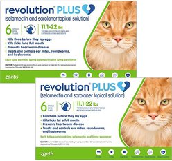 Revolution Plus Topical Solution for Cats, 11.1-22 lbs, (Green Box), 12 Doses (12-mos. supply)