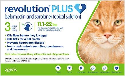 Revolution Plus Topical Solution for Cats, 11.1-22 lbs, (Green Box)