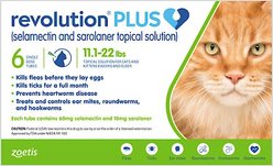Revolution Plus Topical Solution for Cats, 11.1-22 lbs, (Green Box), 6 Doses (6-mos. supply)