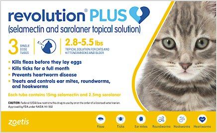 Revolution Plus Topical Solution for Cats, 2.8-5.5 lbs, (Gold Box)