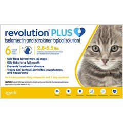 Revolution Plus Topical Solution for Cats, 2.8-5.5 lbs, (Gold Box), 6 Doses (6-mos. supply)
