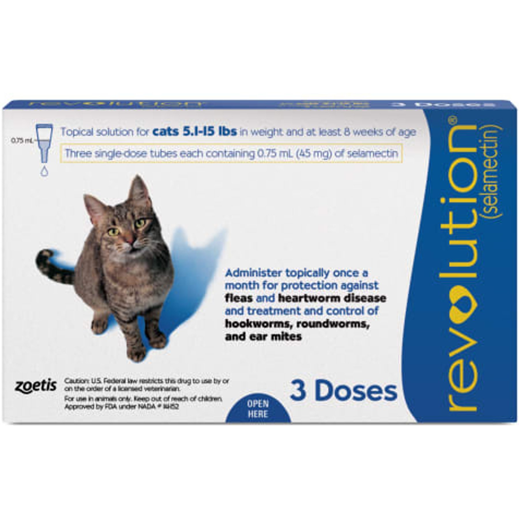Revolution 45 mg Selamectin Topical Solution for Cats, 5.1-15 lbs, 3 treatments