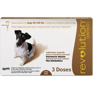 Revolution Topical Solution for Dogs, 10.1-20 lbs, (Brown Box), 3 Doses (3-mos. supply)
