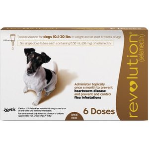 Revolution Topical Solution for Dogs, 10.1-20 lbs, (Brown Box), 6 Doses (6-mos. supply)