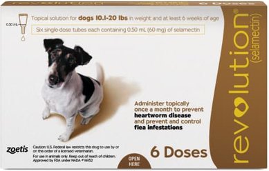 Revolution Topical Solution for Dogs, 10.1-20 lbs, (Brown Box), 6 Doses (6-mos. supply)