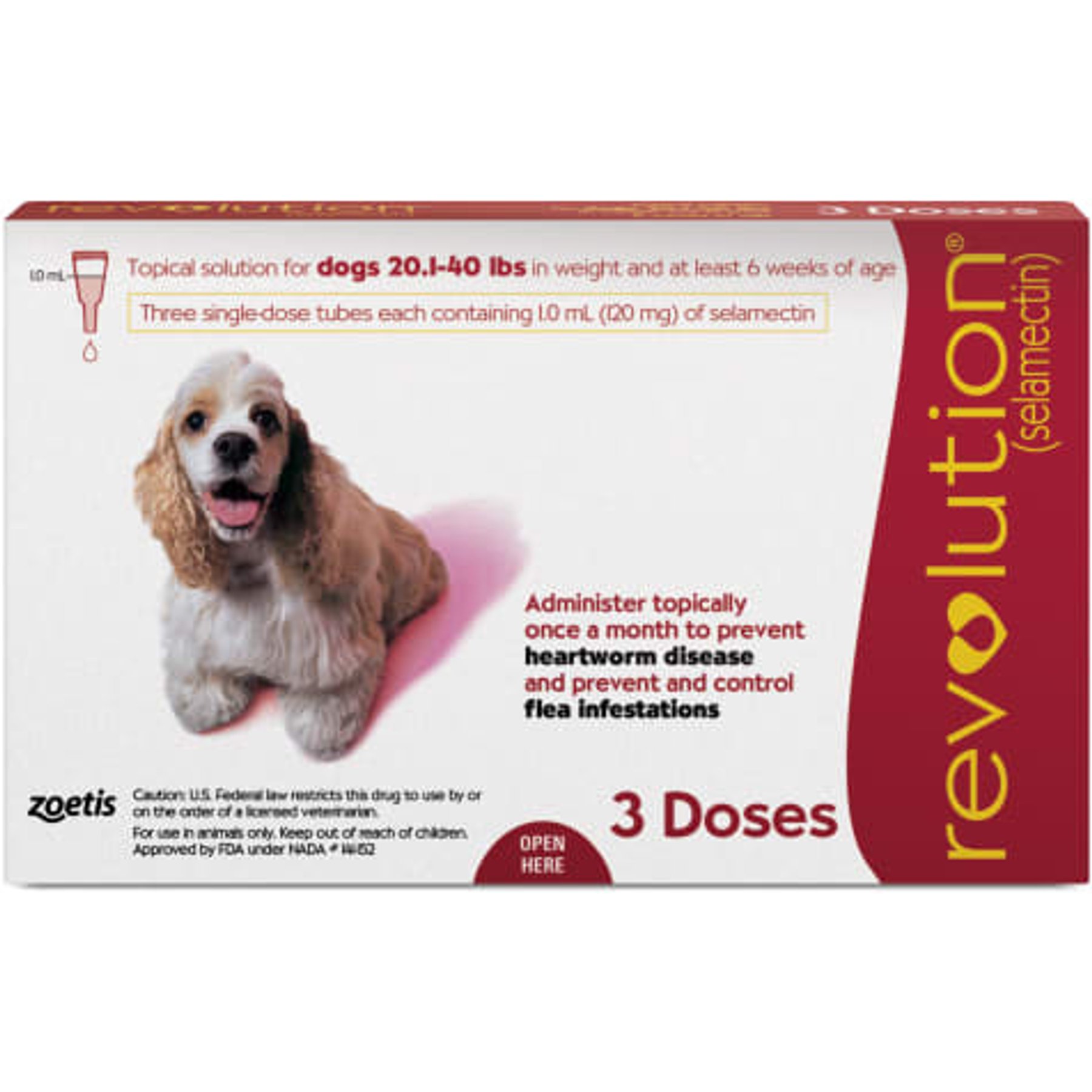 Revolution 120 mg Selamectin Topical Solution for Dogs, 20.1-40 lbs, 3 treatments