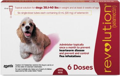 Revolution Topical Solution for Dogs, 20.1-40 lbs, (Red Box), 6 Doses (6-mos. supply)