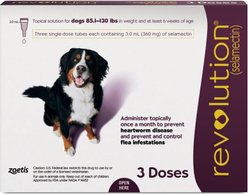 Revolution Topical Solution for Dogs, 85.1-130 lbs, (Plum Box), 3 Doses (3-mos. supply)
