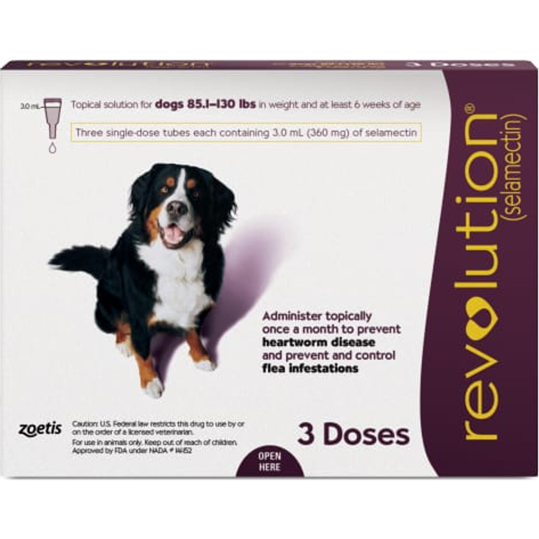 Revolution 360 mg Selamectin Topical Solution for Dogs, 86-130 lbs, 3 treatments