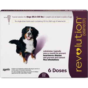 Revolution Topical Solution for Dogs, 85.1-130 lbs, (Plum Box), 6 Doses (6-mos. supply)