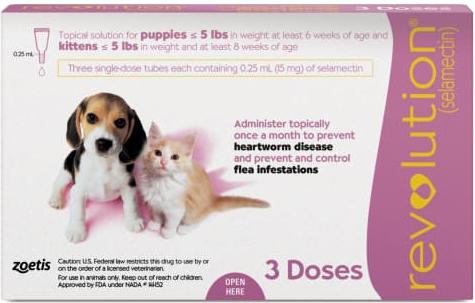 Revolution Topical Solution for Kittens & Puppies, under 5 lbs, (Mauve Box)