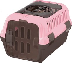 Richell Double Door Cat & Dog Carrier, Pink/Brown, Small