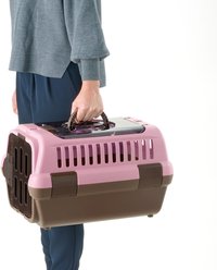 Richell Double Door Cat & Dog Carrier, Pink/Brown, Small slide 2 of 2