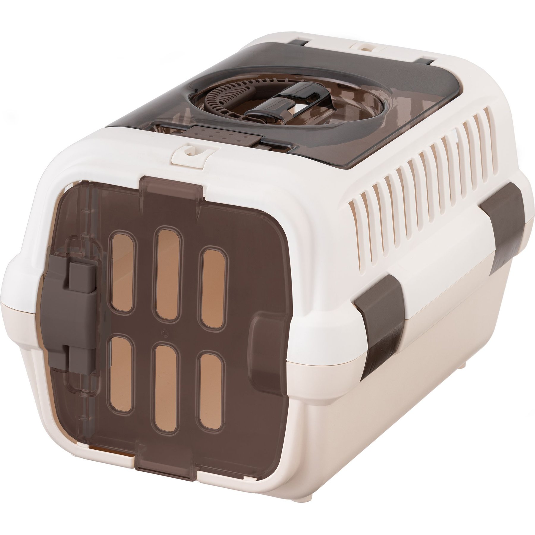 Richell Double Door Cat & Dog Carrier, White/Beige, Small