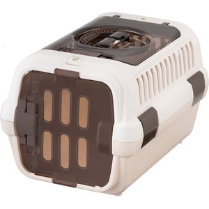 Richell Double Door Cat & Dog Carrier, White/Beige, Small