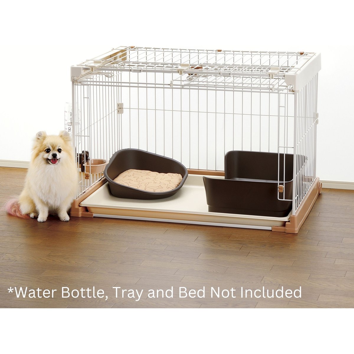 Richell Easy-Open 3-Way Door Wire Dog Crate, White & Tan