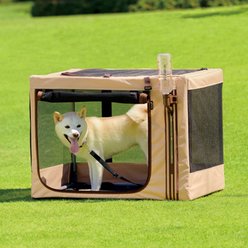 Richell Foldable Travel 3-Way Collapsible Soft-Sided Dog & Cat Crate, Tan, Medium