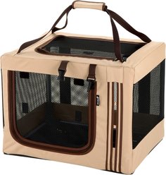 Richell Foldable Travel 3-Way Collapsible Soft-Sided Dog & Cat Crate, Tan, Small