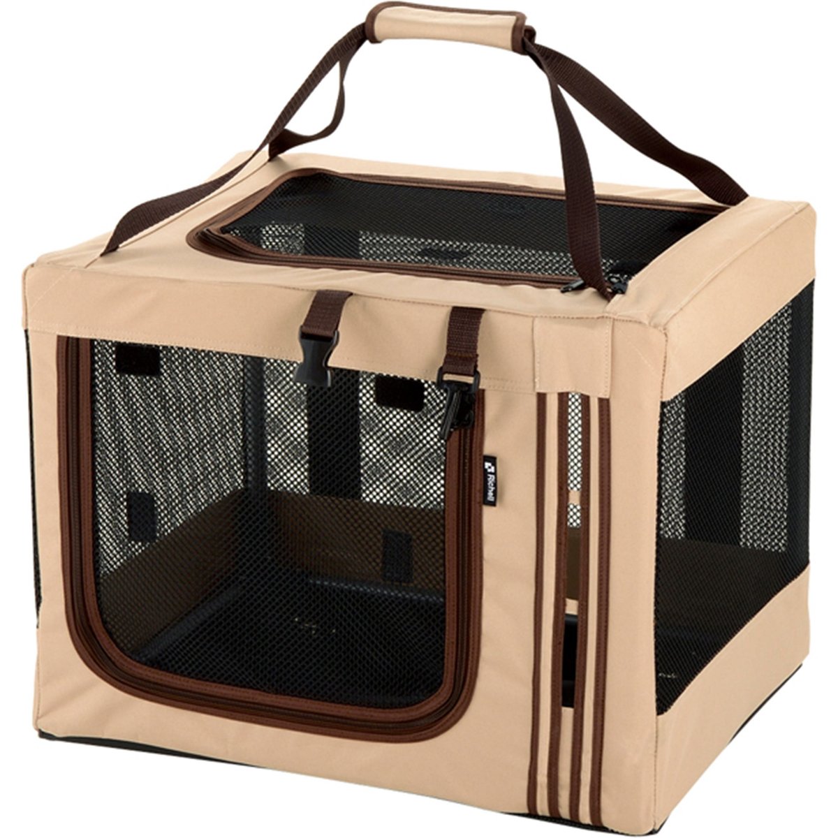 Richell Foldable Travel 3-Way Collapsible Soft-Sided Dog & Cat Crate, Tan, Small