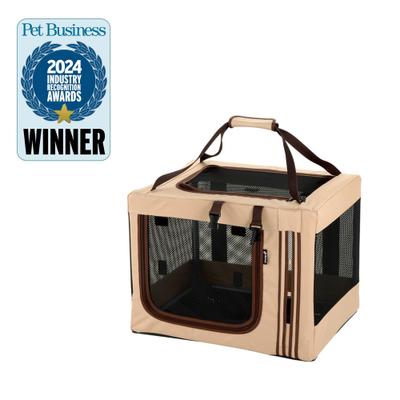 Show full view: Richell Foldable Travel 3-Way Collapsible Soft-Sided Dog & Cat Crate, Tan, Small slide 10 of 11