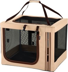 Richell Foldable Travel 3-Way Collapsible Soft-Sided Dog & Cat Crate, Tan, Small/Medium