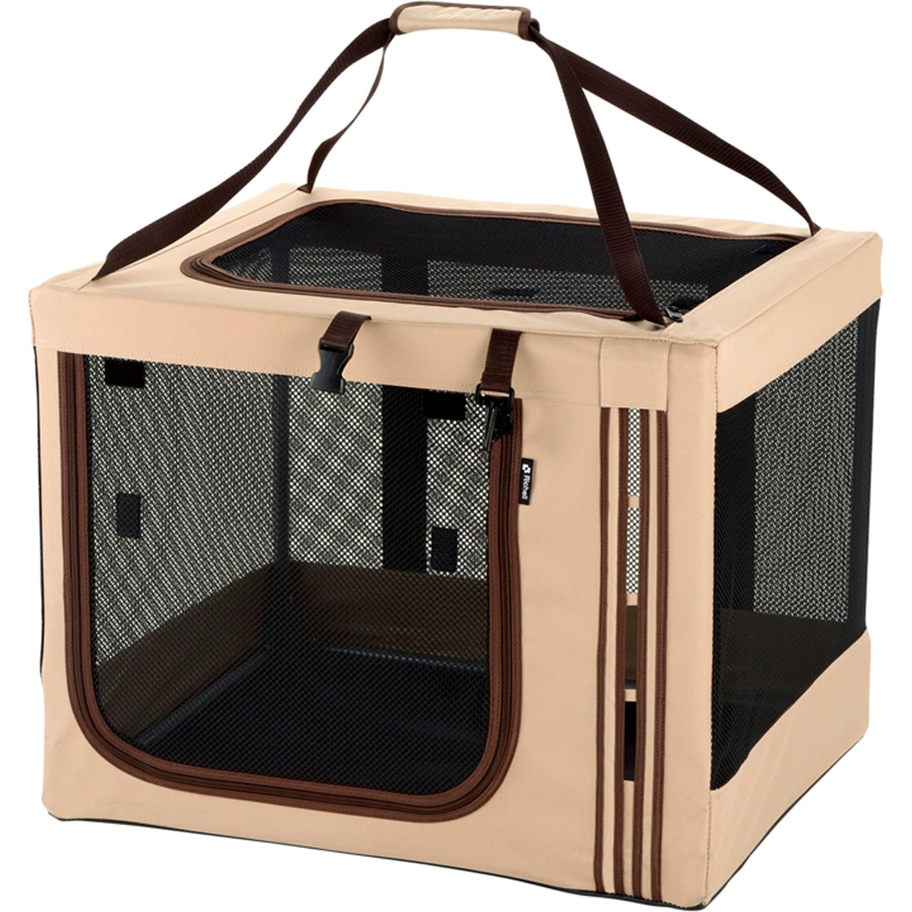 Richell Foldable Travel 3-Way Collapsible Soft-Sided Dog & Cat Crate, Tan, Small/Medium