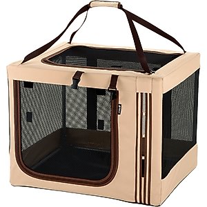 Richell Foldable Travel 3-Way Collapsible Soft-Sided Dog & Cat Crate, Tan, Small/Medium