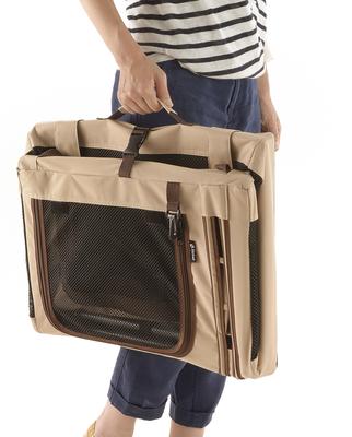 Show full view: Richell Foldable Travel 3-Way Collapsible Soft-Sided Dog & Cat Crate, Tan, Small/Medium slide 9 of 11