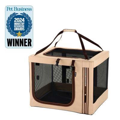 Show full view: Richell Foldable Travel 3-Way Collapsible Soft-Sided Dog & Cat Crate, Tan, Small/Medium slide 10 of 11