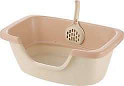 Richell Paw Trax Adjustable Entry Cat Litter Box, Pastel Brown