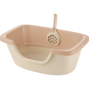 Richell Paw Trax Adjustable Entry Cat Litter Box, Pastel Brown
