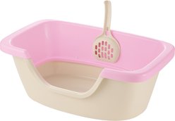 Richell Paw Trax Adjustable Entry Cat Litter Box, Pastel Pink