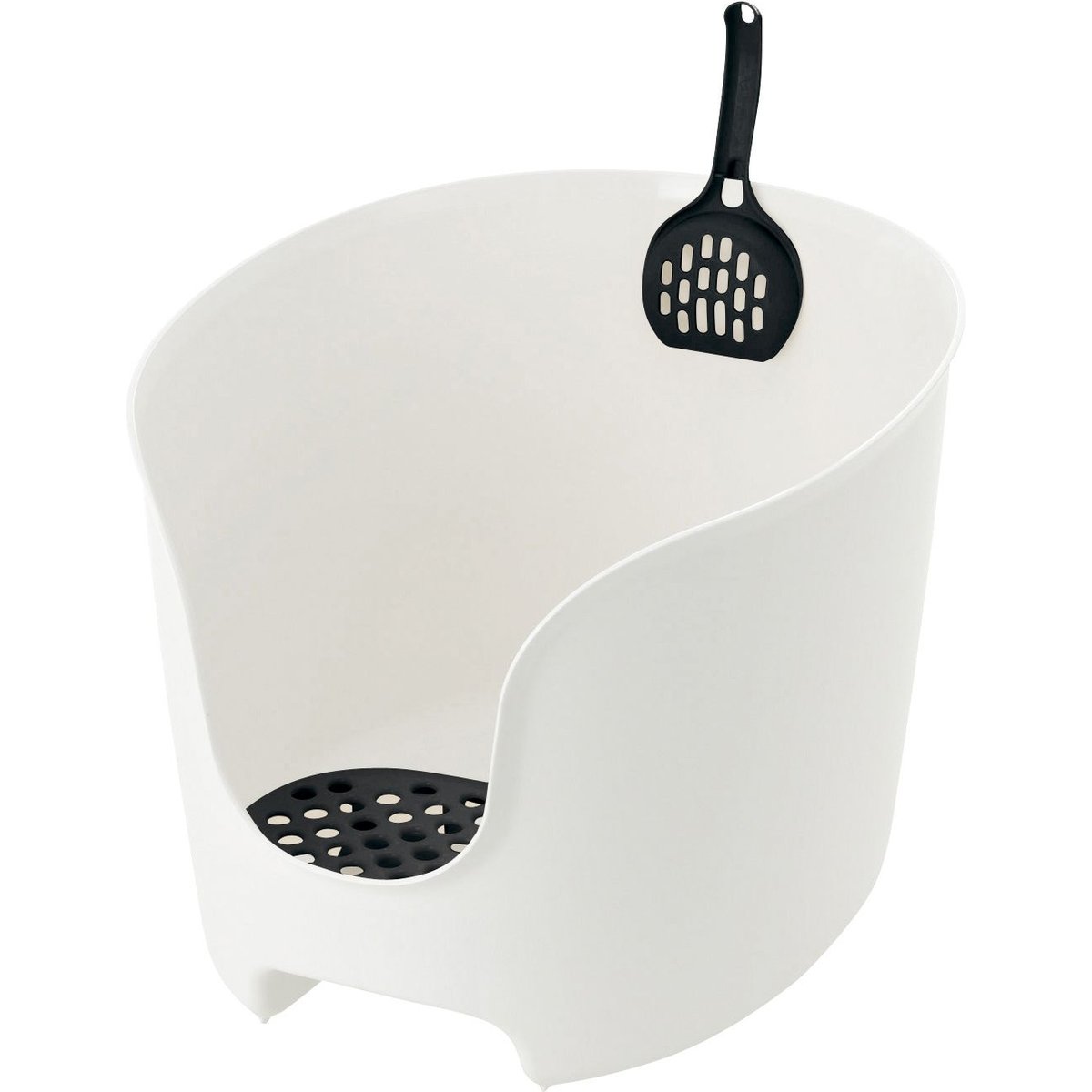 Richell PAW TRAX High Wall Cat Litter Box, White & Black