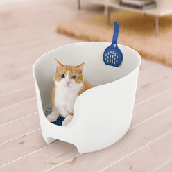Richell PAW TRAX High Wall Cat Litter Box, White/Blue