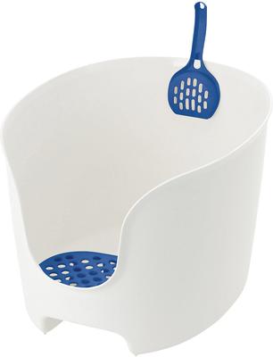 Show full view: Richell PAW TRAX High Wall Cat Litter Box, White/Blue slide 2 of 4