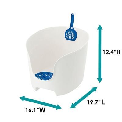 Show full view: Richell PAW TRAX High Wall Cat Litter Box, White/Blue slide 3 of 4