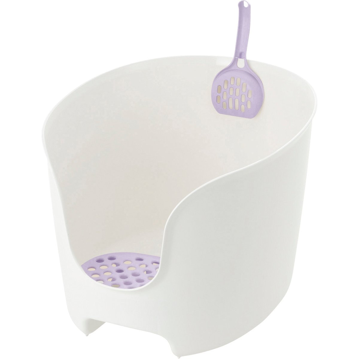 Richell PAW TRAX High Wall Cat Litter Box. White/Lavander