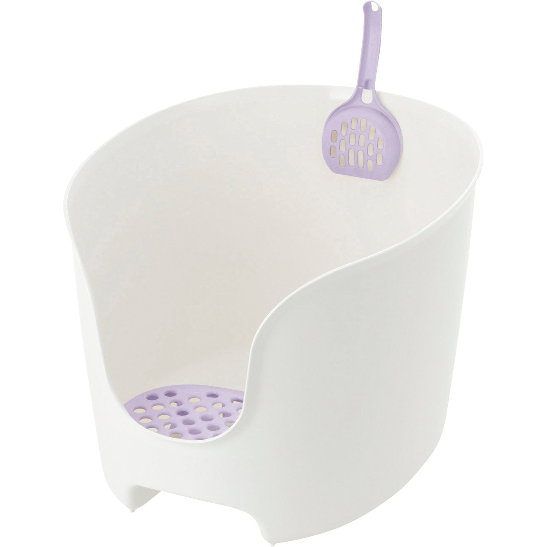 Richell PAW TRAX High Wall Cat Litter Box. White/Lavander