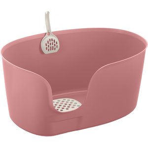 Richell PAW TRAX High Wall Cat Litter Box, X-Large, Salmon Pink