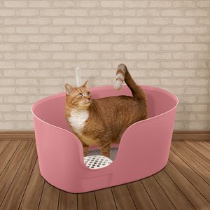Richell PAW TRAX High Wall Cat Litter Box, X-Large, Salmon Pink