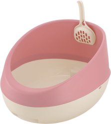 Richell PAW TRAX Rimmed Cat Litter Pan, Salmon Pink