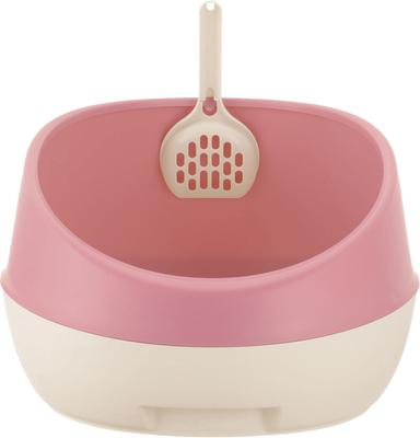 Show full view: Richell PAW TRAX Rimmed Cat Litter Pan, Salmon Pink slide 3 of 5