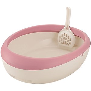 Richell PAW TRAX Top Open Cat Litter Pan, Salmon Pink