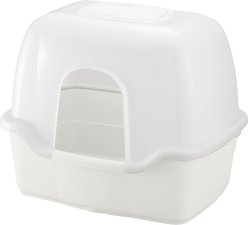 Richell Paw Trax Wide Hooded Cat Litter Box, White